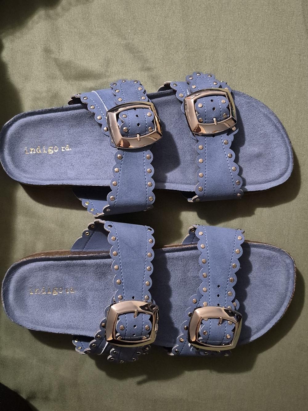 Indigo Blue Scalloped Double-Buckle Slide Sandals - Picture 3 of 3